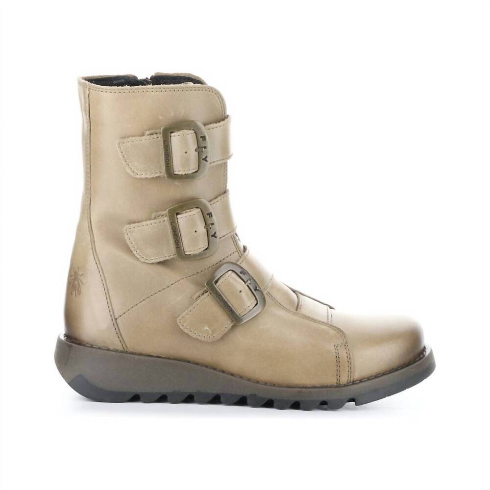 NEW FLY LONDON women's scop 110 wedge heel boot in taupe